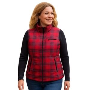 Lauren Ralph Lauren Women's Size XL‎ Red Black Plaid Preppy Zip Up Vest